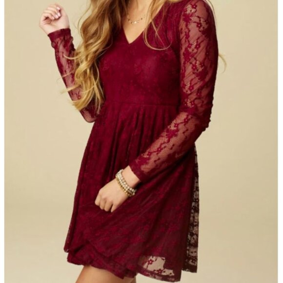 Altar'd State Lace Dress Womens M Burgundy Romantic Vintage-Inspired‎ Whimsigoth - Picture 11 of 11